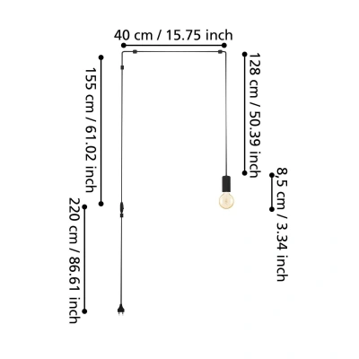 EGLO Závěsné svítidlo Pinetina, projekce 40 cm, černá, zástrčka